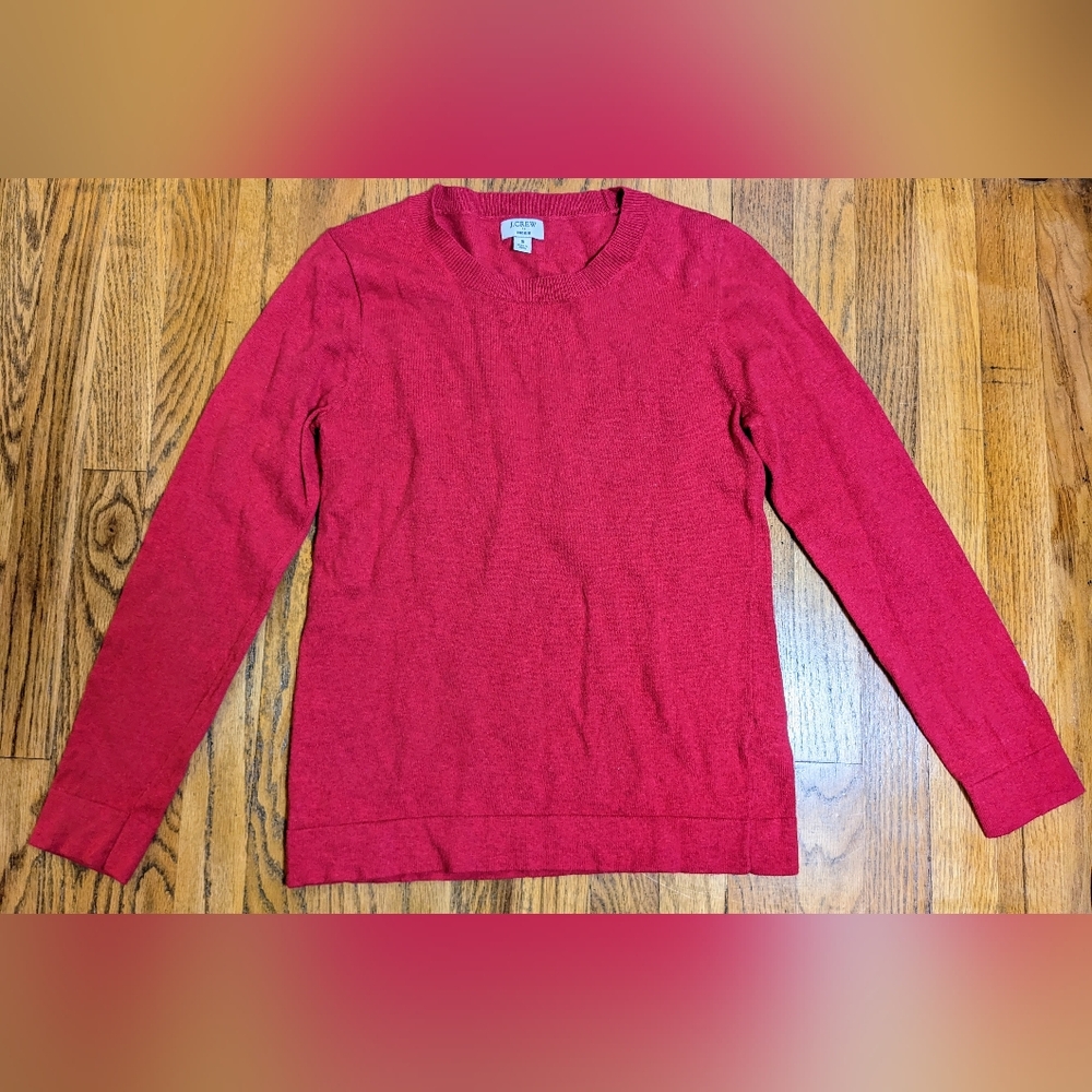 J. Crew Merino Wool Blend Crew Neck Teddie Sweater Cranberry Punch Small Preppy